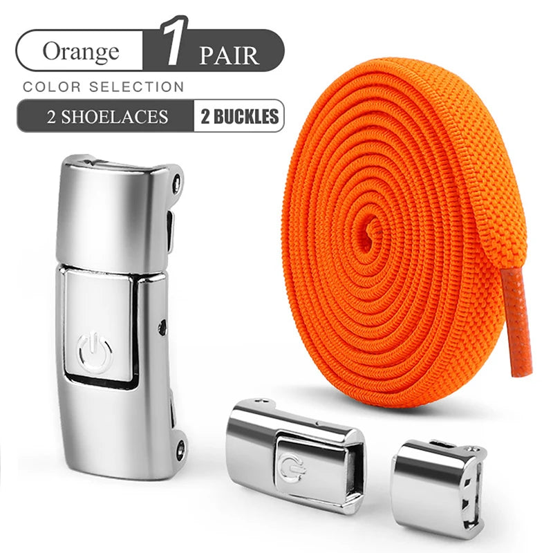 8mm Wide No-Tie Elastic Shoelaces with Press-Lock Buckle | Flat Laces for Sneakers