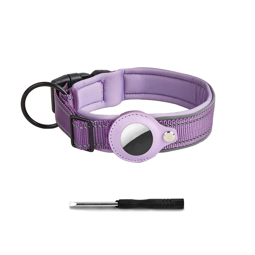 Reflective Heavy Duty Dog Collar with Adjustable AirTag Holder For Small To Medium Dogs