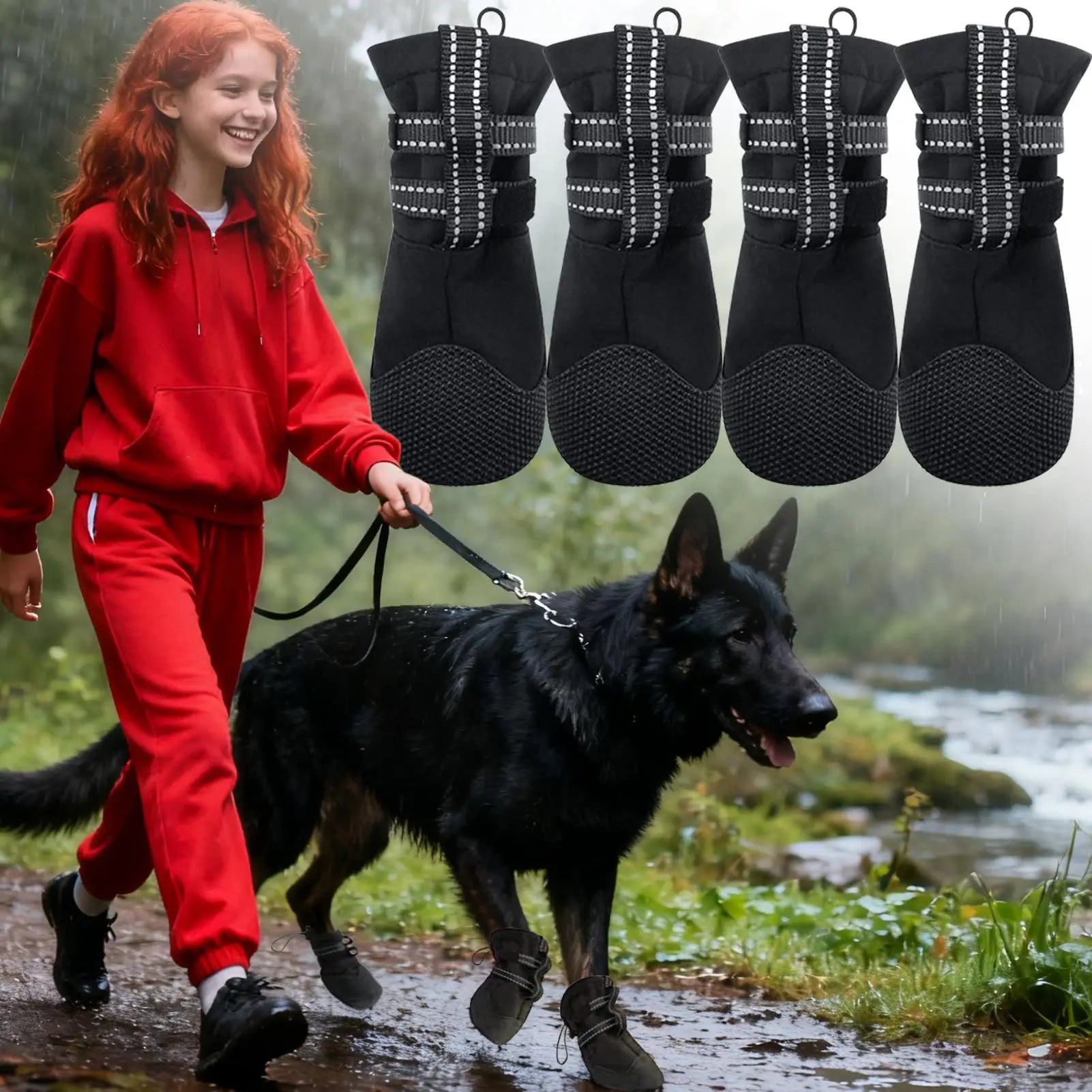 Dog Gear Accessories: 4PC Anti Slip, Wound Recovery, Protective Dog Booties for Outdoors / Rungear