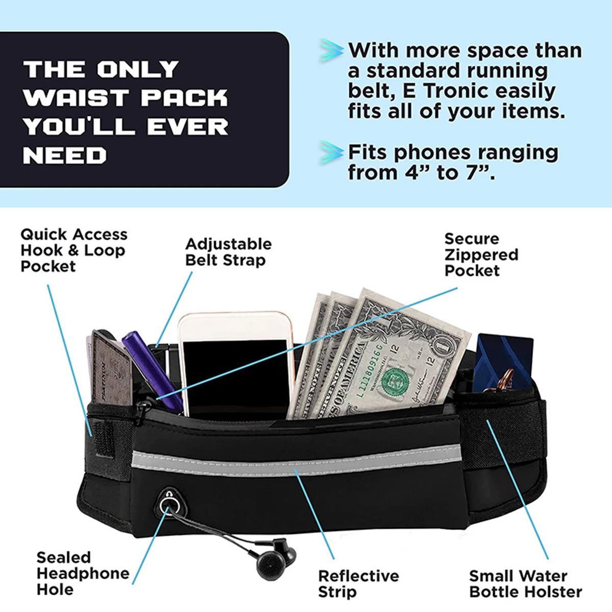 Hands-Free Dog Leash with Waist Bag – Reflective Retractable Elastic Belt for Running & Hiking | Quick Release | 3 Colours