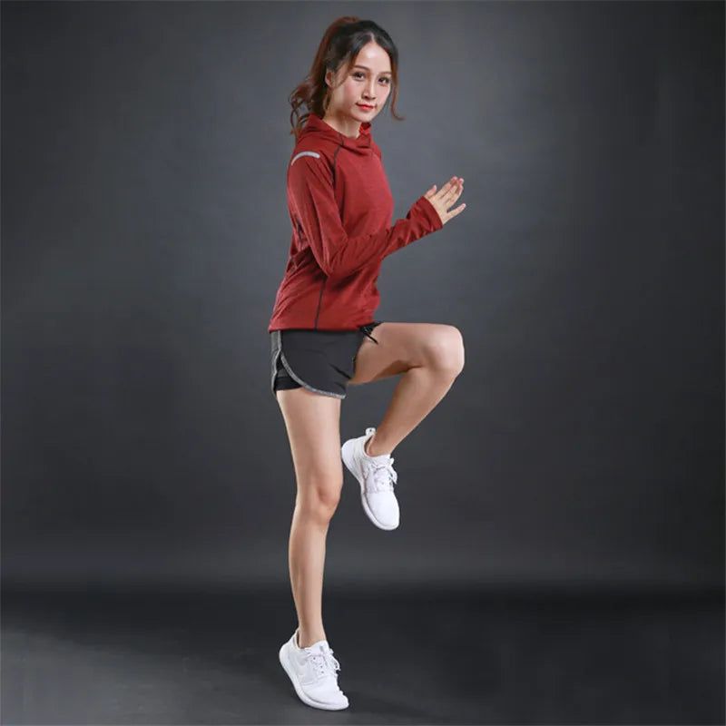 Women's Running Apparel: Quick Drying, Breathable, Long Sleeved Hooded Training T-Shirt / Rungear
