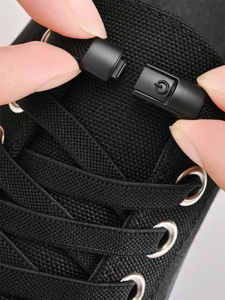 8mm Wide No-Tie Elastic Shoelaces with Press-Lock Buckle | Flat Laces for Sneakers