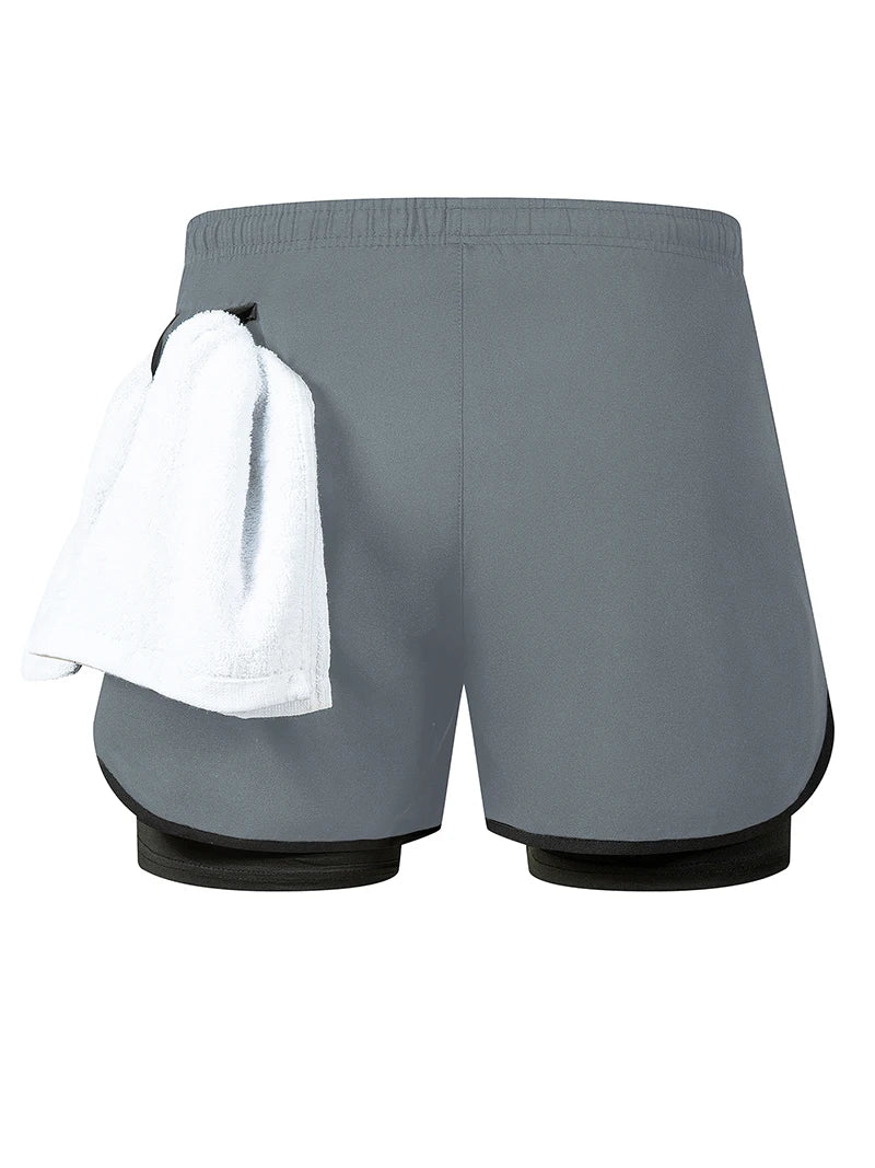 Men's Quick-Dry Apparel: Quick Dry, Stretchy 2 in 1 Running Workout Performance Activewear Shorts with Phone Pocket, Towel Loop / Rungear