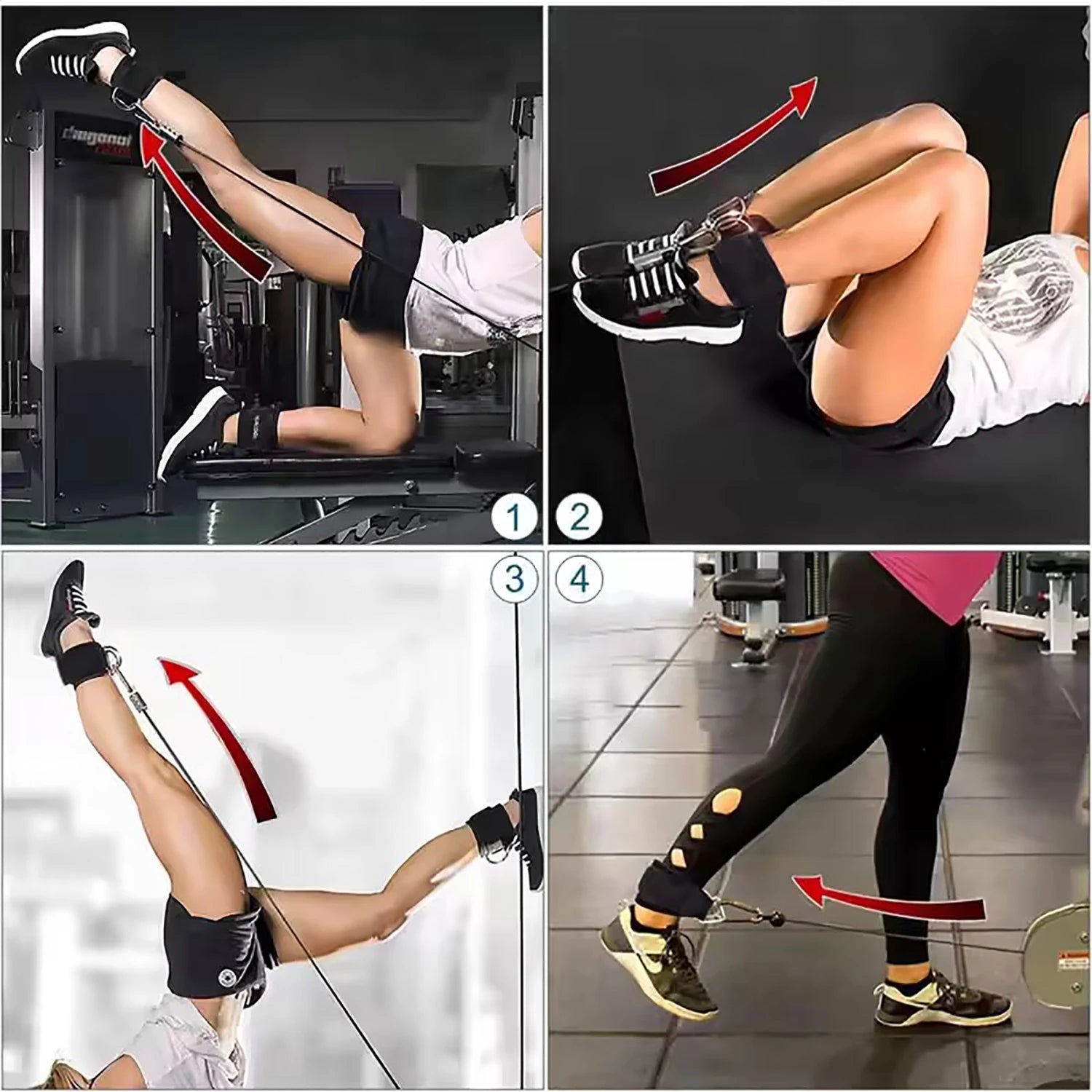 Ankle Strap & Resistance Band Set | Padded Neoprene Cuffs with D-Ring & Colour-Coded Resistance Tubes for Gym & Home Training | RUNGEAR