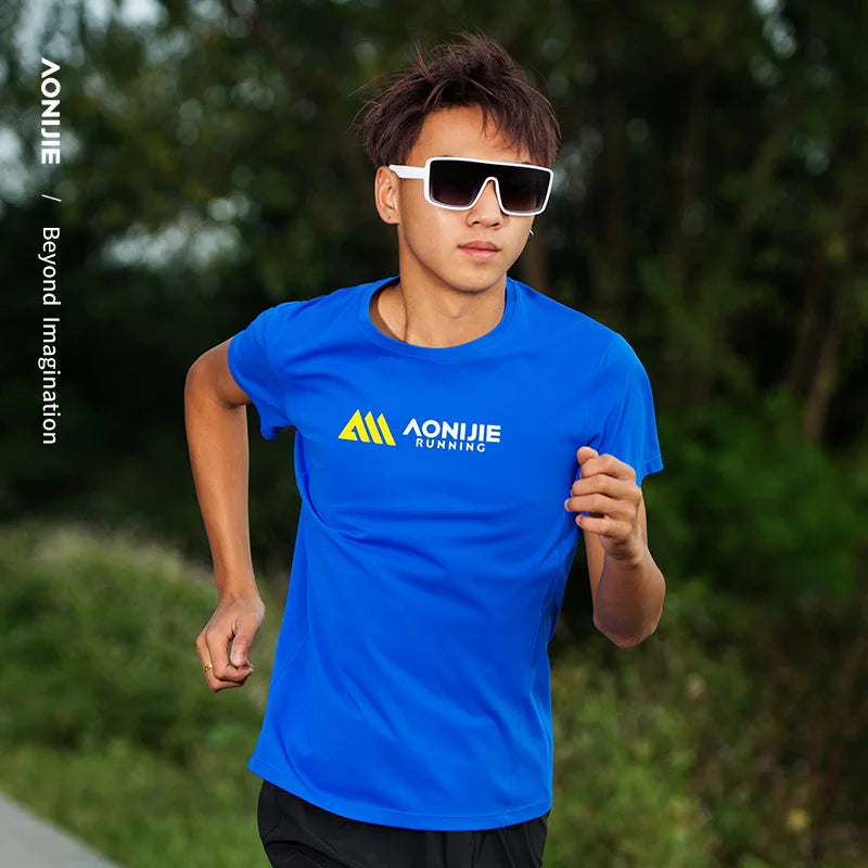 AONIJIE Men's Marathon Running T-Shirt – Quick-Dry Breathable Short Sleeve for Racing, Training & Daily Commute