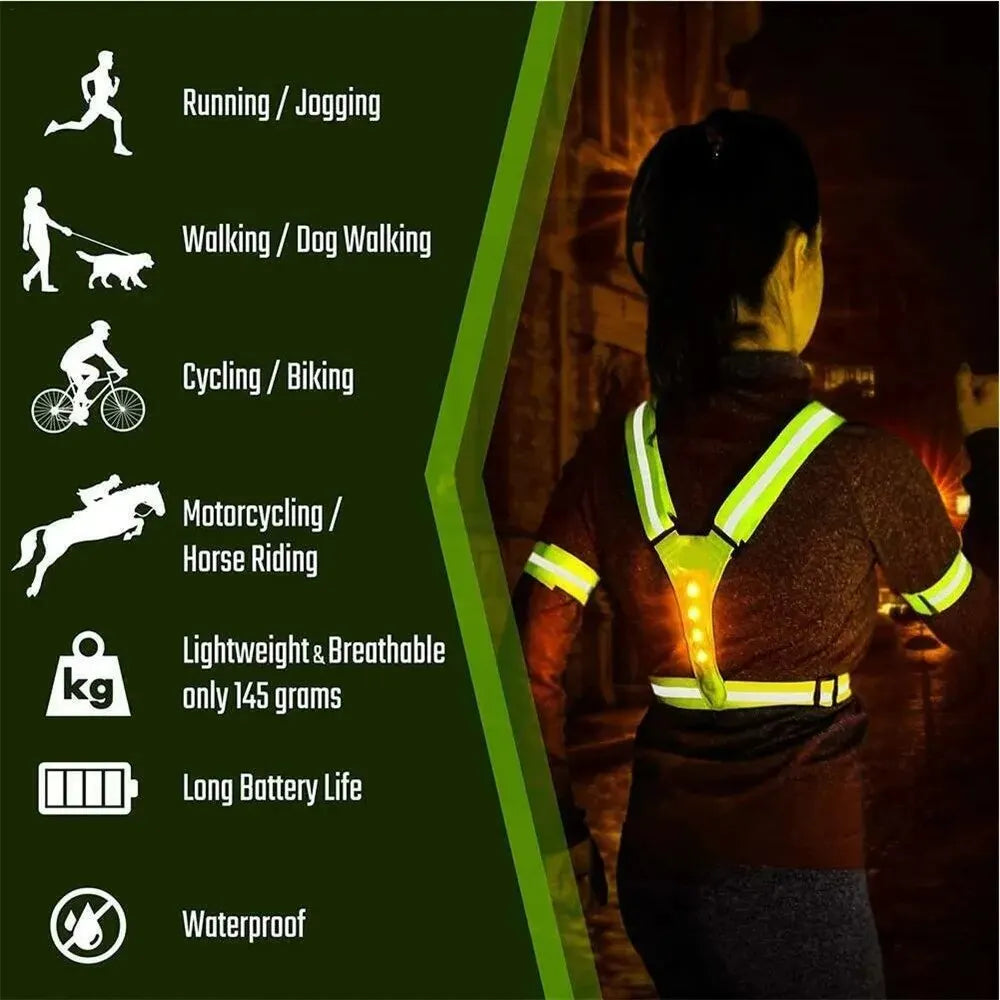 LED Reflective Running Vest – High Visibility Night Safety Harness | Running & Cycling