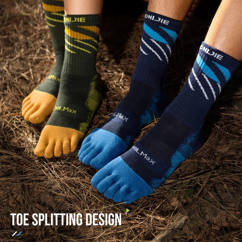 AONIJIE Long Tube Toe Socks – Warm, Breathable Five-Finger Running Socks for Hiking and Camping