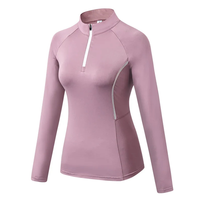 Women's Quarter-Zip Long Sleeve Athletic Top – High-Elastic, Compression Fit | Running, Yoga & Training | S–XXL