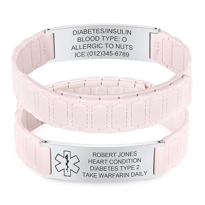 Unisex Custom Silicone Personalized Medical Emergency ID Bracelet