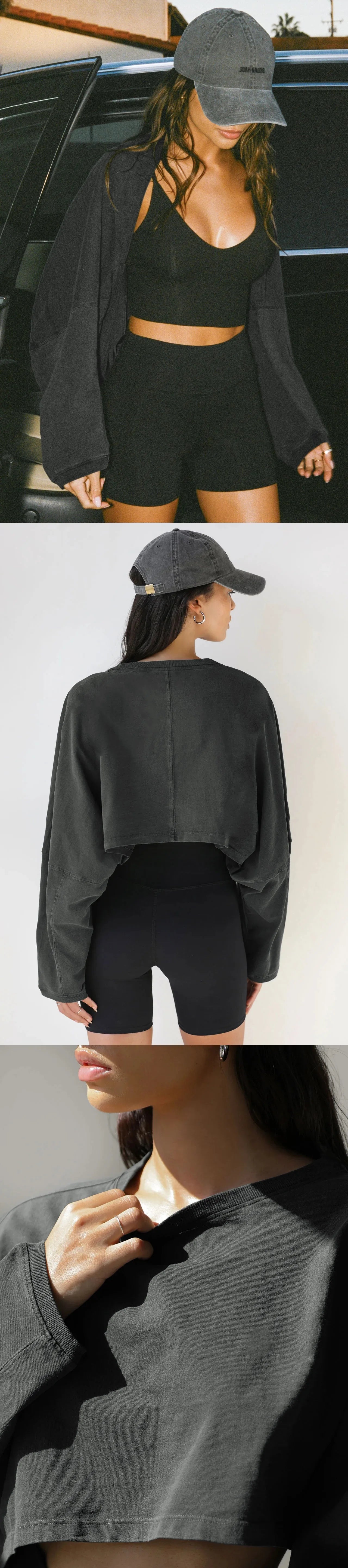 Sexy Cropped Hoodie T Shirt Long Sleeve Knit Top Women Spring Summer Casual Pullover Tee Blouse