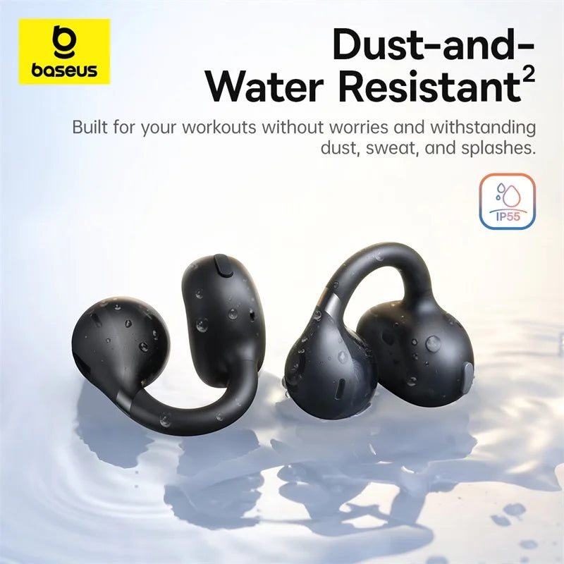 Running Tech Gear: Baseus BC1 Ear Clip Earbuds, Open Ear Wireless Earphones, Bluetooth 6.0 Clip On, 4-Mic Super Bass IP55 / Rungear