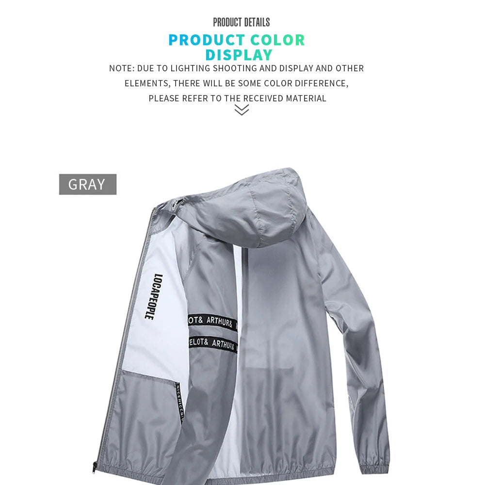 Men's Lightweight Windbreaker Hoodie – UV Protection, Quick-Dry, Full Zip