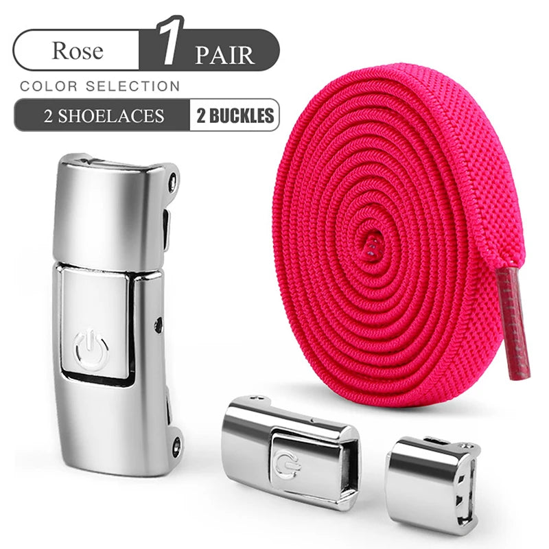 8mm Wide No-Tie Elastic Shoelaces with Press-Lock Buckle | Flat Laces for Sneakers