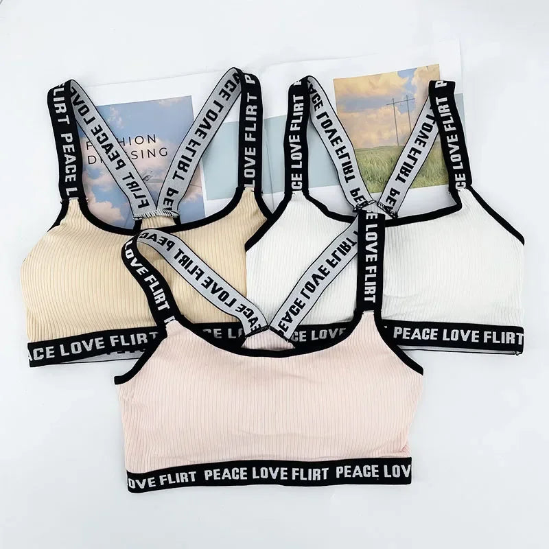 Women's Letter Print Sports Bra | Seamless Push-Up for Gym, Yoga & Running