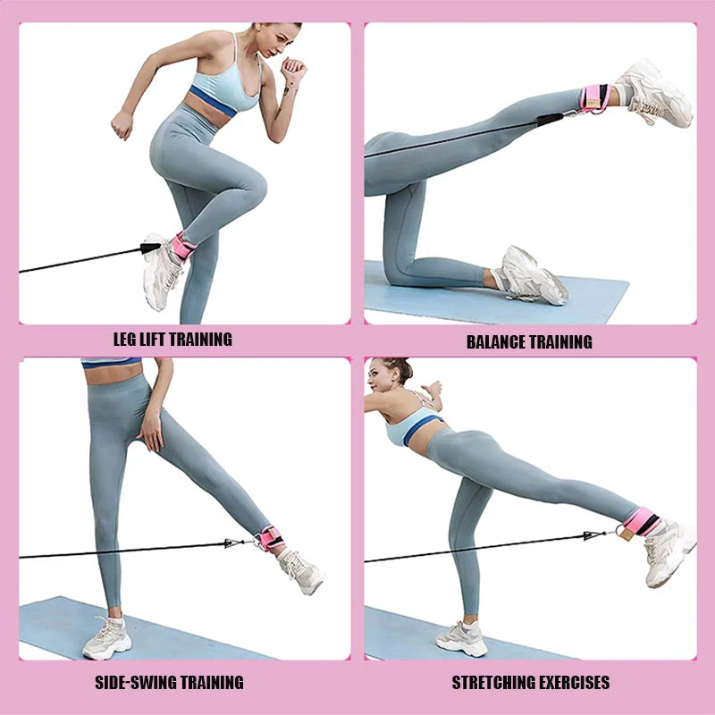 Ankle Strap & Resistance Band Set | Padded Neoprene Cuffs with D-Ring & Colour-Coded Resistance Tubes for Gym & Home Training | RUNGEAR