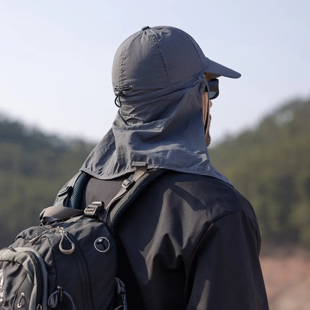 Unisex Breathable Detachable Mask Wide Brimmed Bucket Sunhat For All Outdoor Sports