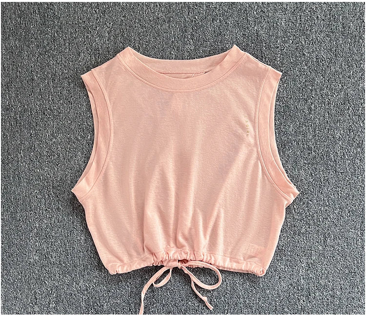 Women's Drawstring Crop Sports Top | Breathable Sleeveless Fitness Vest