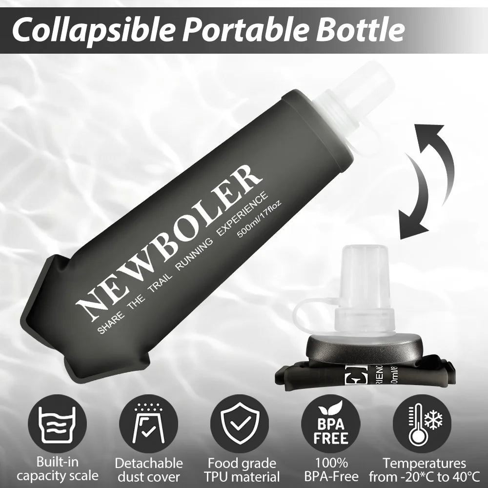 NEWBOLER Soft Flask – Foldable TPU Water Bottle | 150ml / 250ml / 500ml | Running, Hiking & Cycling