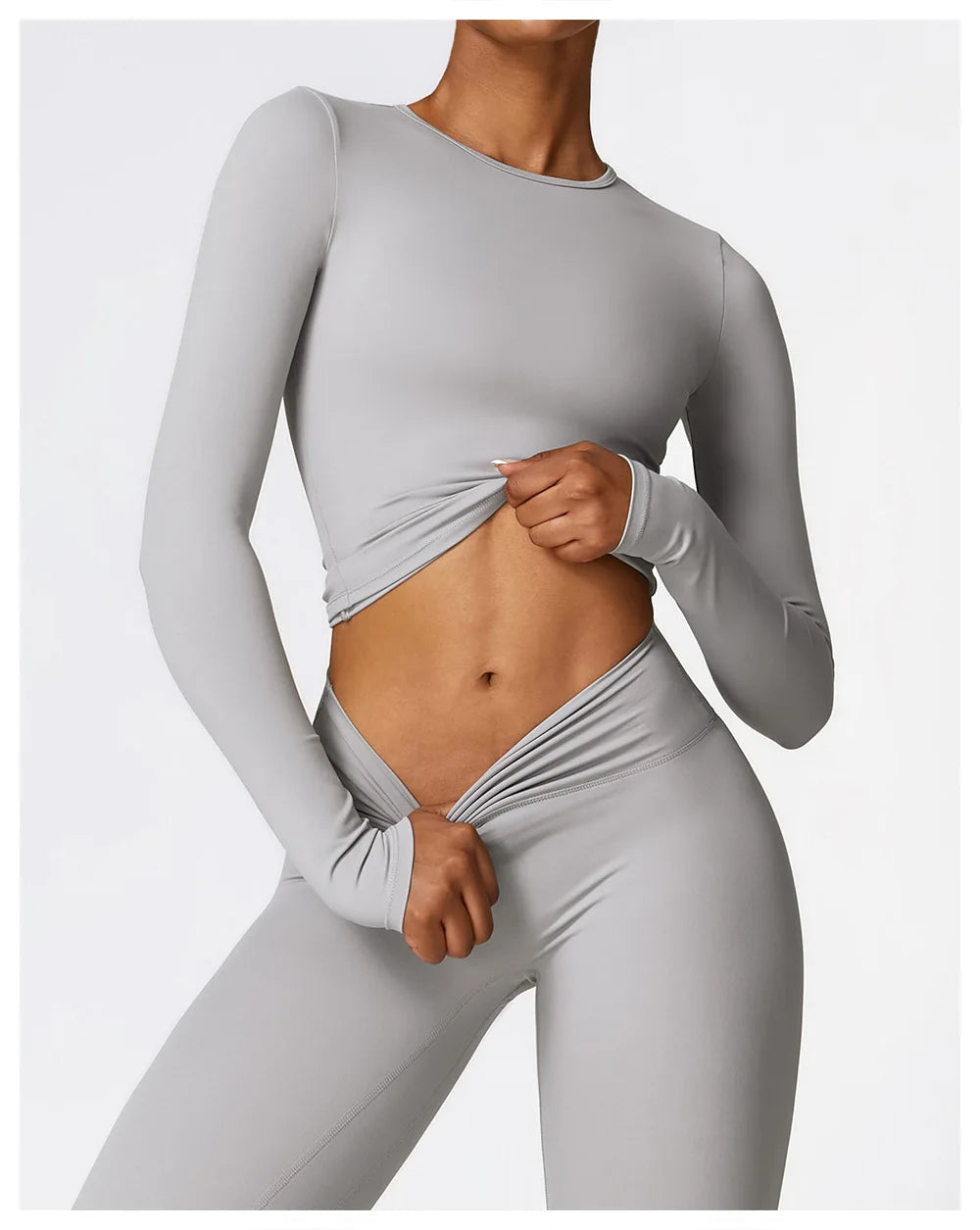 Women's Quick Dry Apparel: Breathable, Long Sleeved, Round Neck, Crop Top Workout Running, Hiking Set / Rungear