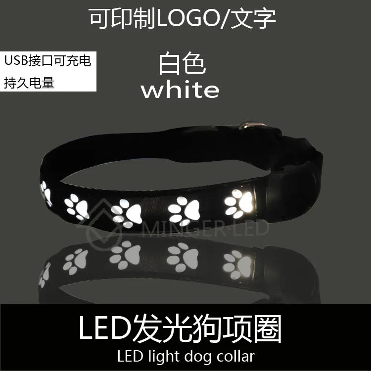 Reflective LED Paw Print Dog Collar | Breakaway Safety Nylon Collar for Night Walking
