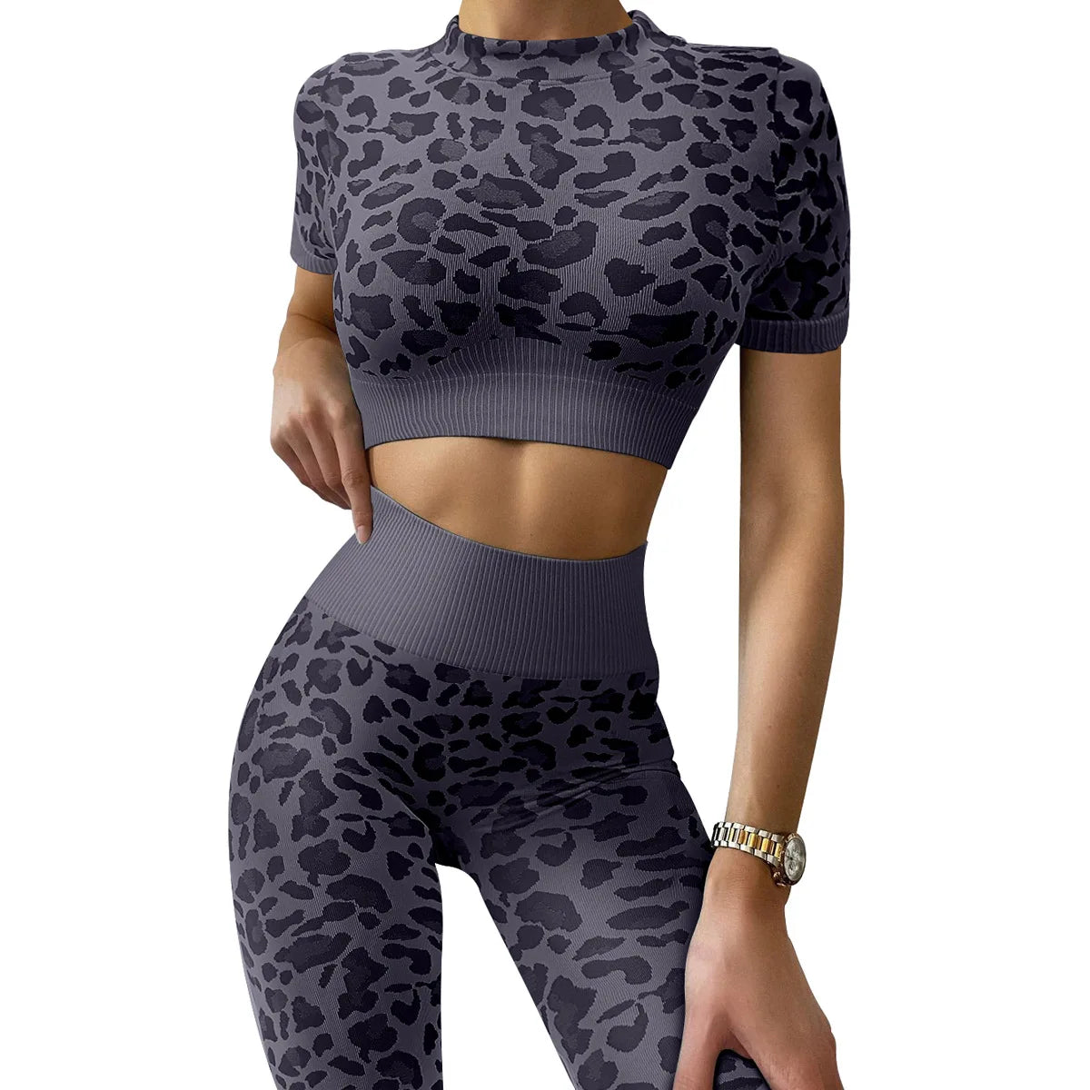 Women's Compression Apparel: 2PC Leopard, Seamless, Activewear Tracksuit Workout Clothes / Rungear