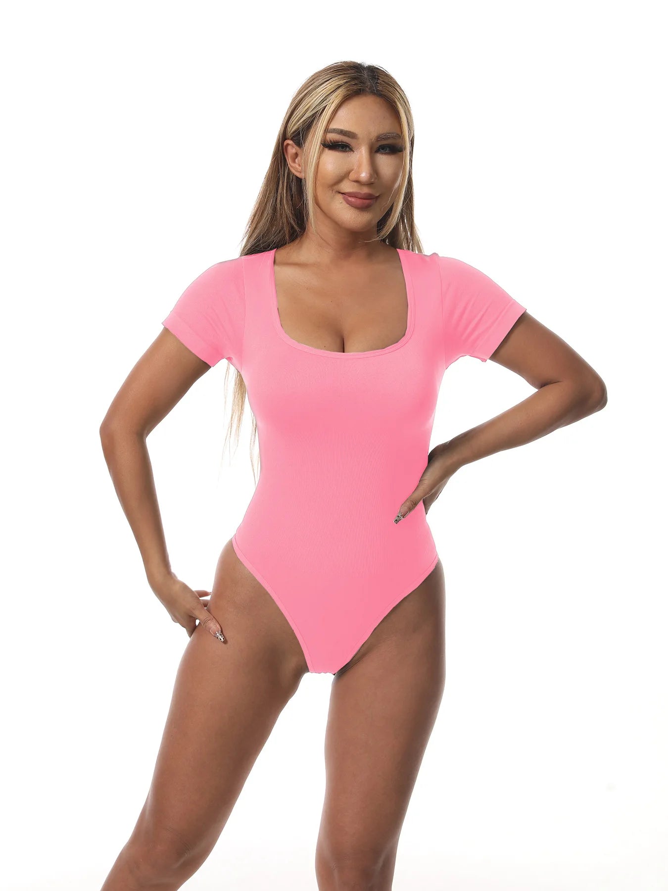 Women Casual Apparel: Plus Size, Seamless, Square Neck, High Elastic, Solid Ribbed Jumpsuit Top / Rungear