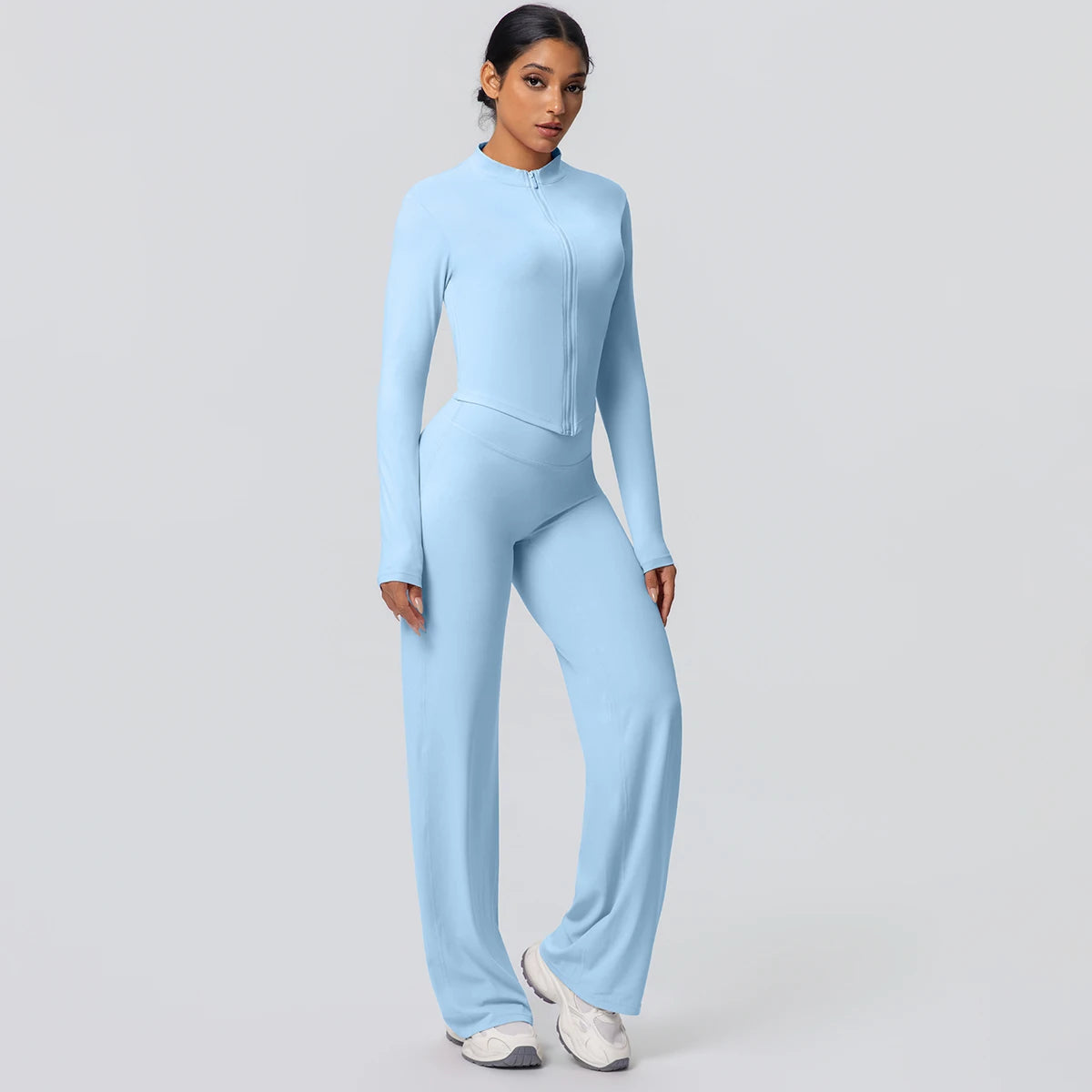 Women's Quick Dry Apparel: 2PC Long Sleeve, High Waisted, Wide Leg, Sports Fitness Clothing Set / Rungear