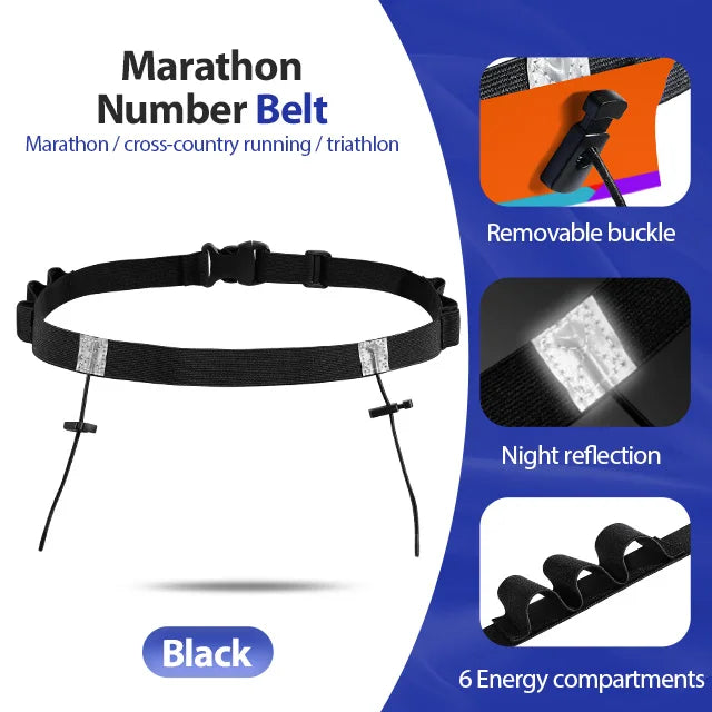 Race Number Belt with 6 Gel Loops | Unisex Bib Holder for Running, Triathlon & Cycling