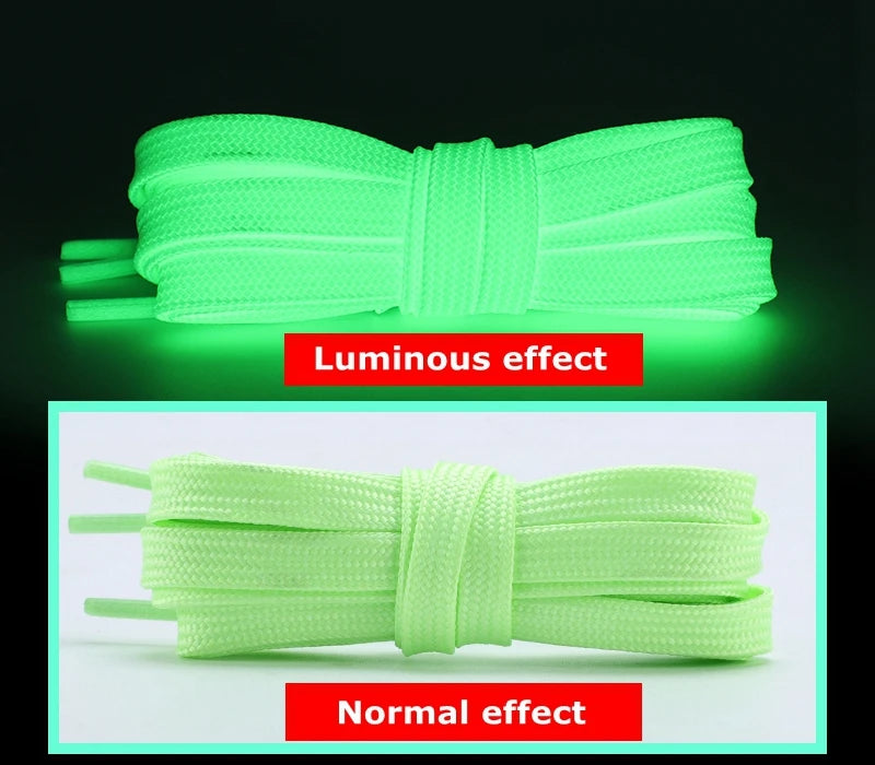 Luminous Glow-in-the-Dark Shoelaces – 6 Colours, Flat Design for Party, Night Running & Casual Wear