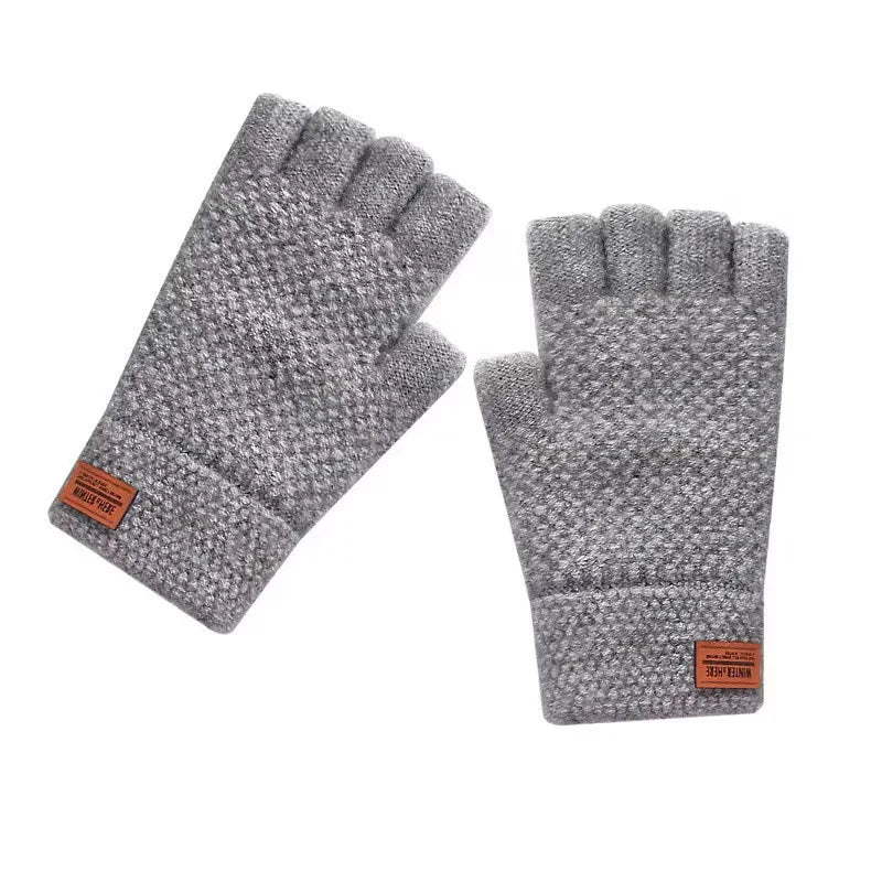 Winter Men's gloves: Warm, Thick Wool, Half Finger Fingerless Gloves / Rungear