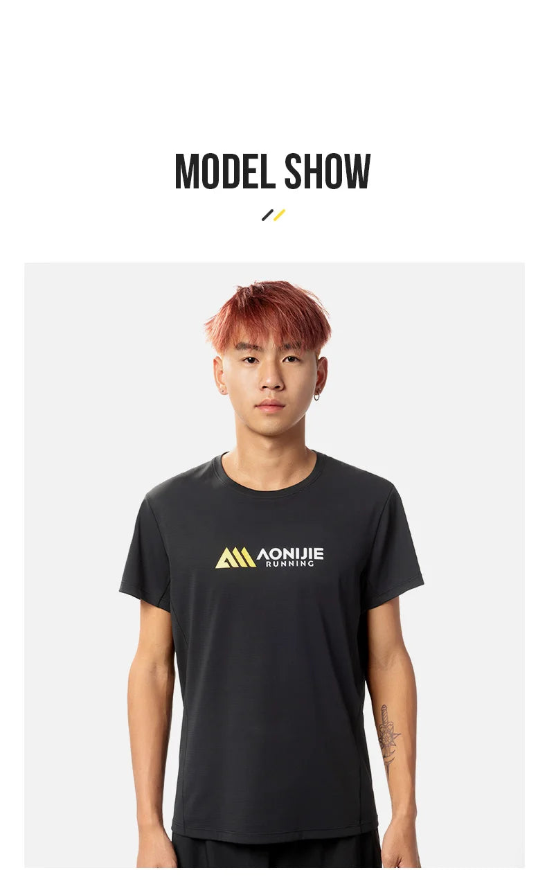 AONIJIE Men's Marathon Running T-Shirt – Quick-Dry Breathable Short Sleeve for Racing, Training & Daily Commute