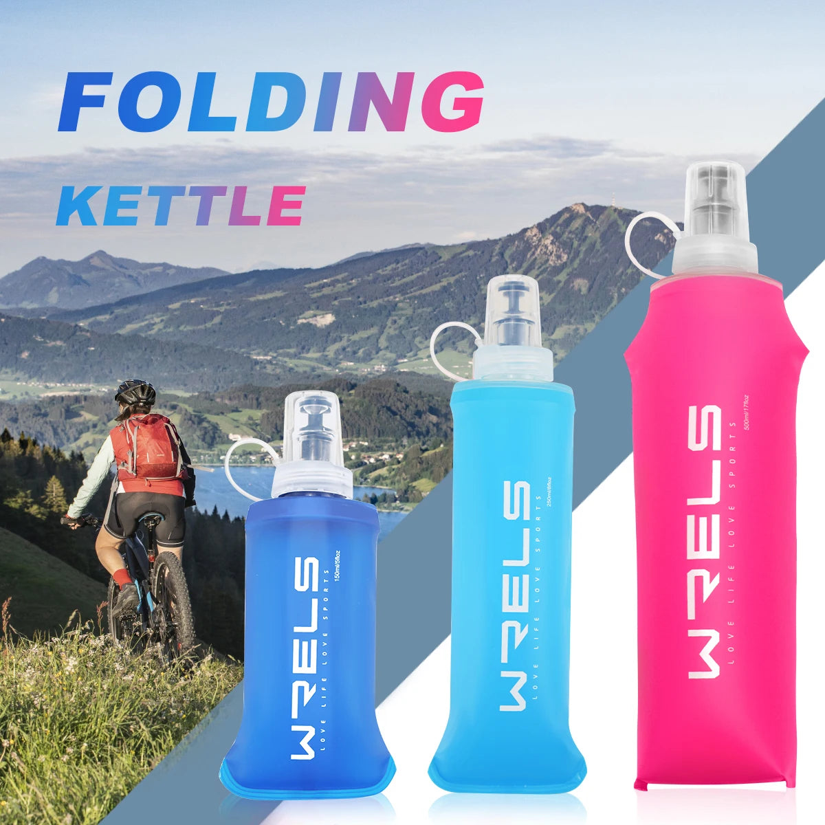 WRELS BPA Free Soft Water Bottle Folding Bag Flask Outdoor Running Hydration Pack