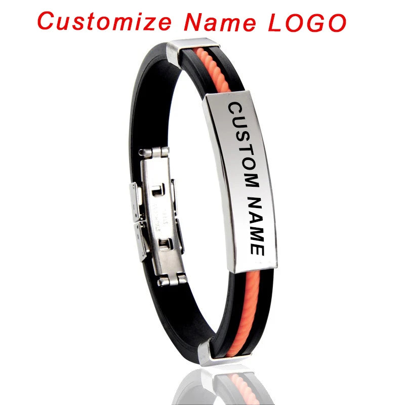 Unisex Medical ID Emergency Name Engrave Silicone Bracelet With Snap Button