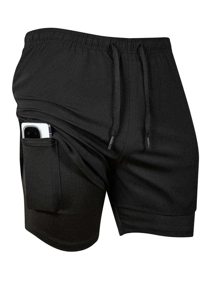 Men's Quick-Dry Apparel: Quick Dry, Stretchy 2 in 1 Running Workout Performance Activewear Shorts with Phone Pocket, Towel Loop / Rungear