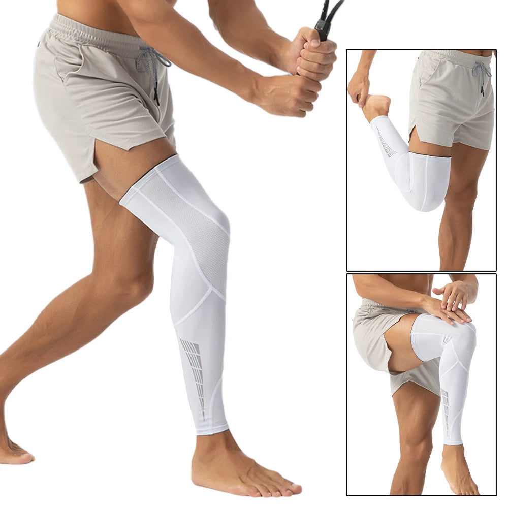 Compression Apparel Accessories: 1 PR Sports Full Leg Compression Sleeve for Men and Women, with Anti-Slip Silicone Strips / Rungear