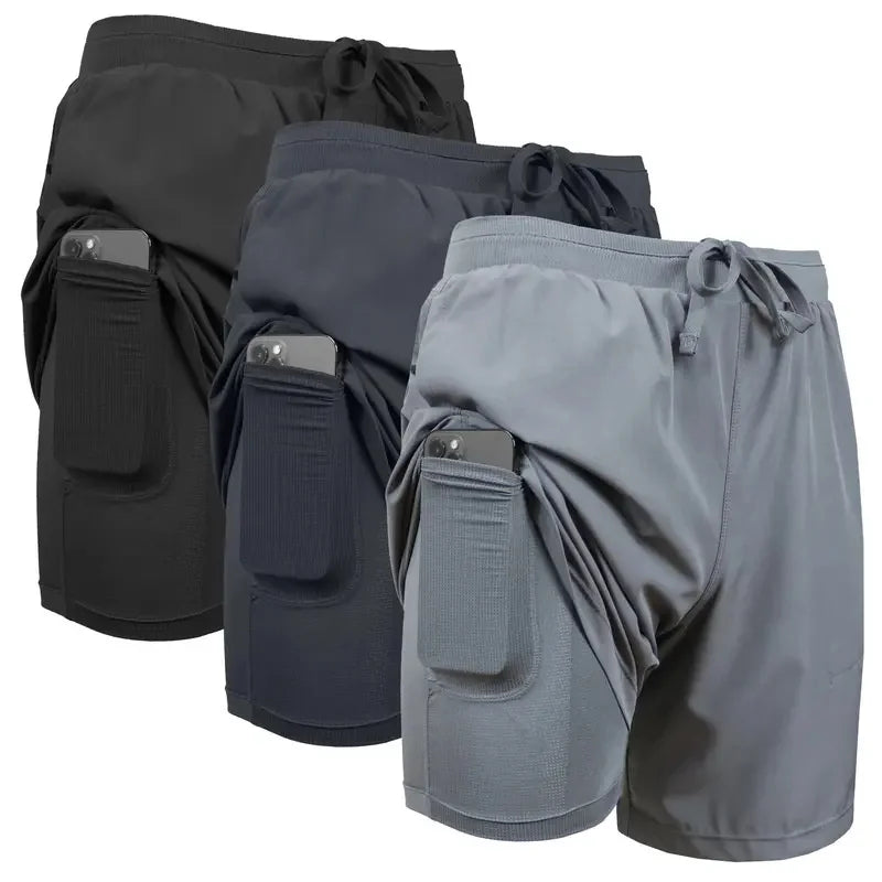Men's Double-Layer Shorts: Quick Dry, Breathable, Fitness Sports Shorts with Built-In Pockets / Rungear