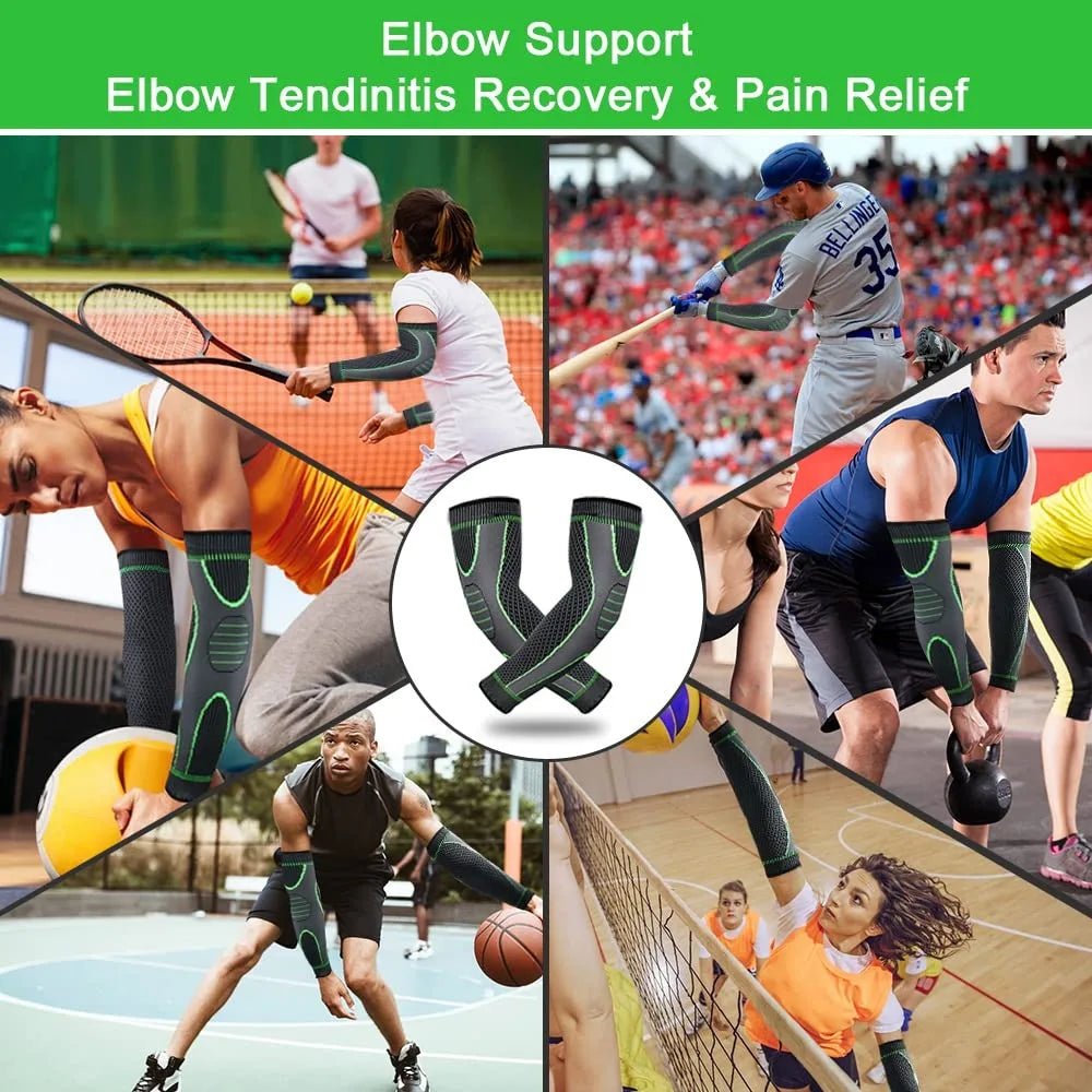 Arm Compression Sleeves for Tendonitis & Tennis Elbow – Sports Elbow Support for Bodybuilding, Gym & All Sports | 2 Pack
