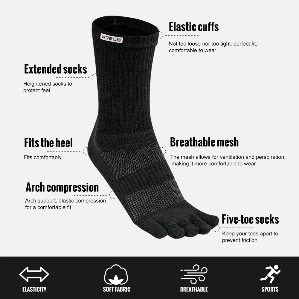 Five Finger Toe Socks | Arch Support Running Socks with Moisture-Wicking Cotton | 1, 2 or 3 Pairs
