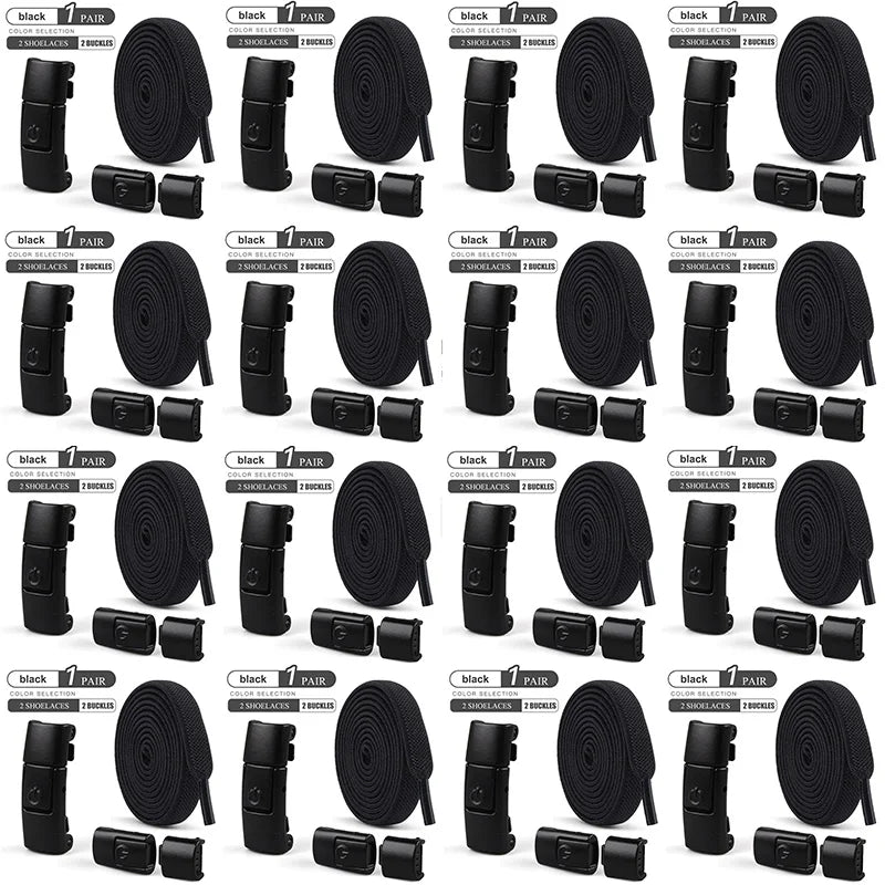 8mm Wide No-Tie Elastic Shoelaces with Press-Lock Buckle | Flat Laces for Sneakers