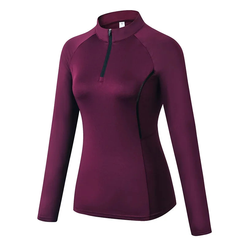 Women's Quarter-Zip Long Sleeve Athletic Top – High-Elastic, Compression Fit | Running, Yoga & Training | S–XXL