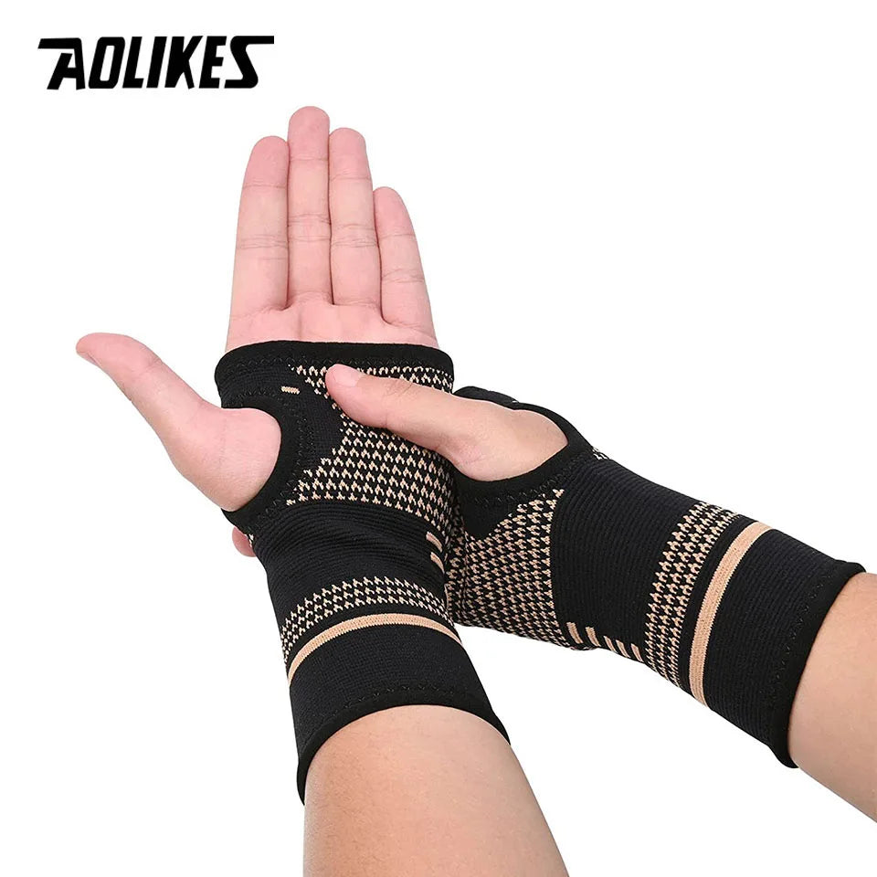 Running Recovery Apparel: AOLIKES 1 Pair Wrist Support Sleeves, Copper Infused, Injury Recovery, Left Right, Arthritis / Rungear