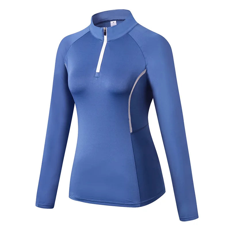 Women's Quarter-Zip Long Sleeve Athletic Top – High-Elastic, Compression Fit | Running, Yoga & Training | S–XXL