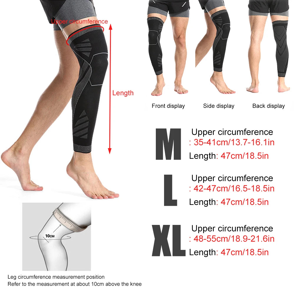 Long Full Leg Sports Brace Support Compression Sleeves For Knee Pain Relief