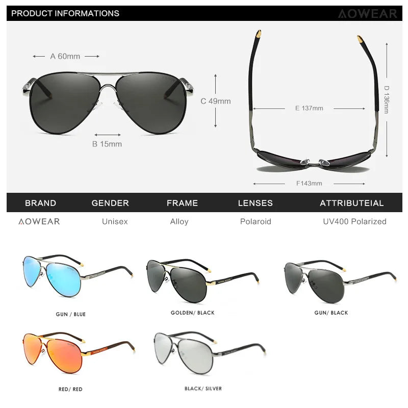 Men's Sunglasses Gear: AOWEAR Aviation Polarized Mirror Sunglasses / Rungear