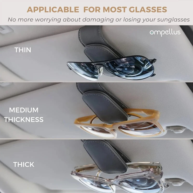 Magnetic Leather Sunglasses Clip for Car Sun Visor – Universal Fit, Compact, Secure Hold | Car Accessories | Black