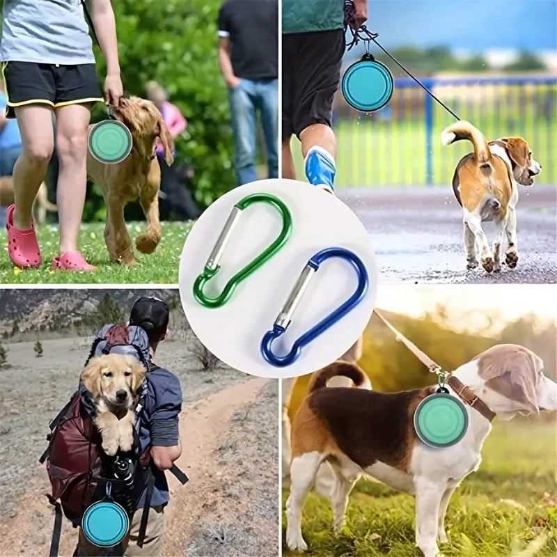 2-Pack Collapsible Dog Bowl with Lid & Carabiner Clip — Portable Silicone Food & Water Dish for Travel, Hiking & Runs