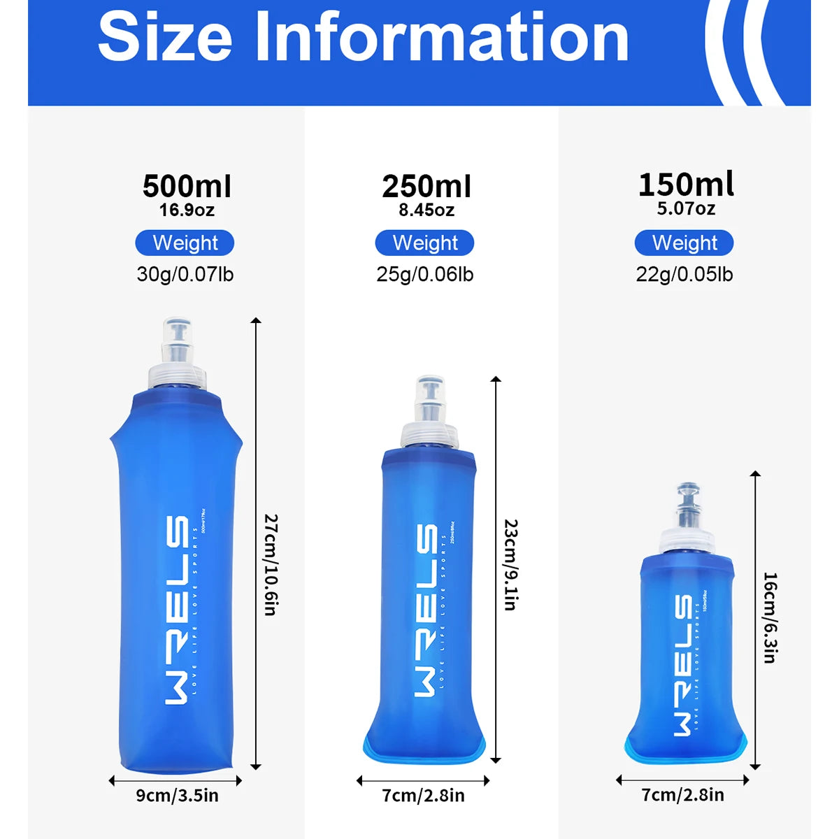 WRELS BPA Free Soft Water Bottle Folding Bag Flask Outdoor Running Hydration Pack