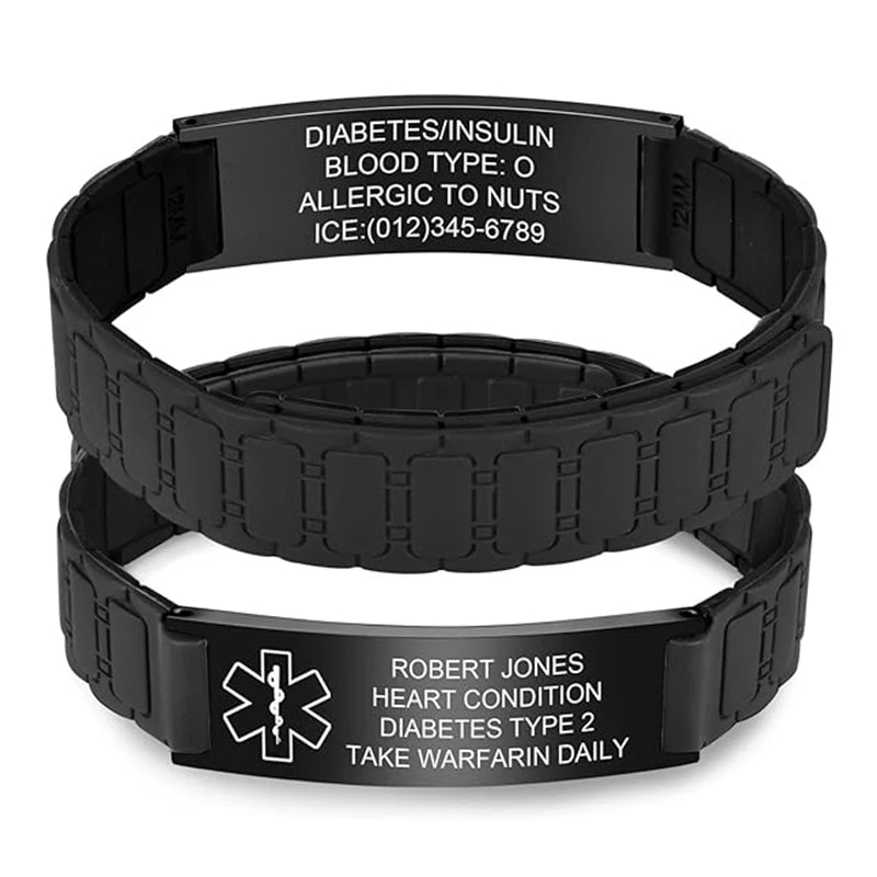 Unisex Custom Silicone Personalized Medical Emergency ID Bracelet