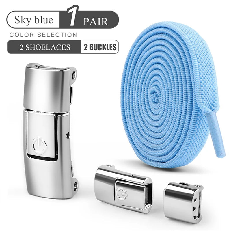 8mm Wide No-Tie Elastic Shoelaces with Press-Lock Buckle | Flat Laces for Sneakers