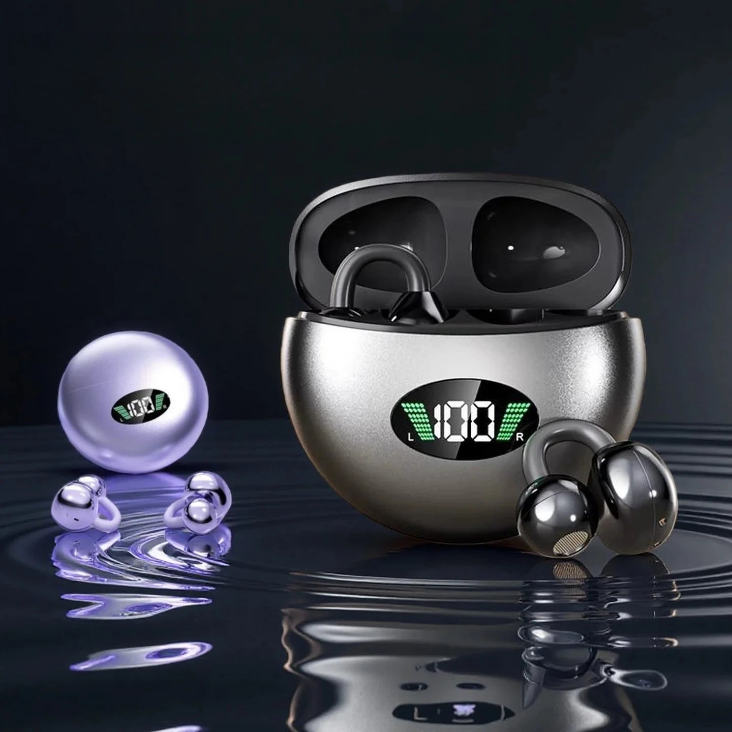 Running Earbud Accessories: Wireless, Comfortable, Bluetooth, Bone Conduction, Clip-on-Ear Earbuds 5.4 Comfortable with Digital Display / Rungear